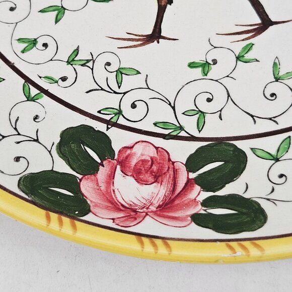 Early Provincial Dinner Plate Hand Painted Ceramic Rooster Roses UCAGCO Japan - Picture 4 of 10